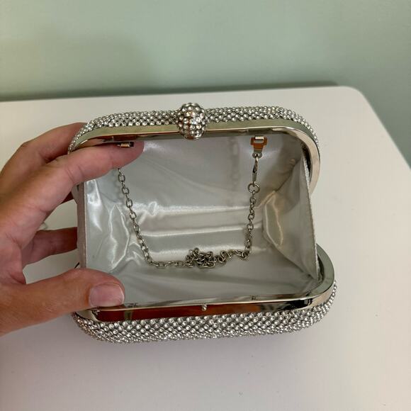 Clutch Sling Crossbody Bag Women Evening Party Diamond Rhinestone Crystal Silver - Picture 6 of 9
